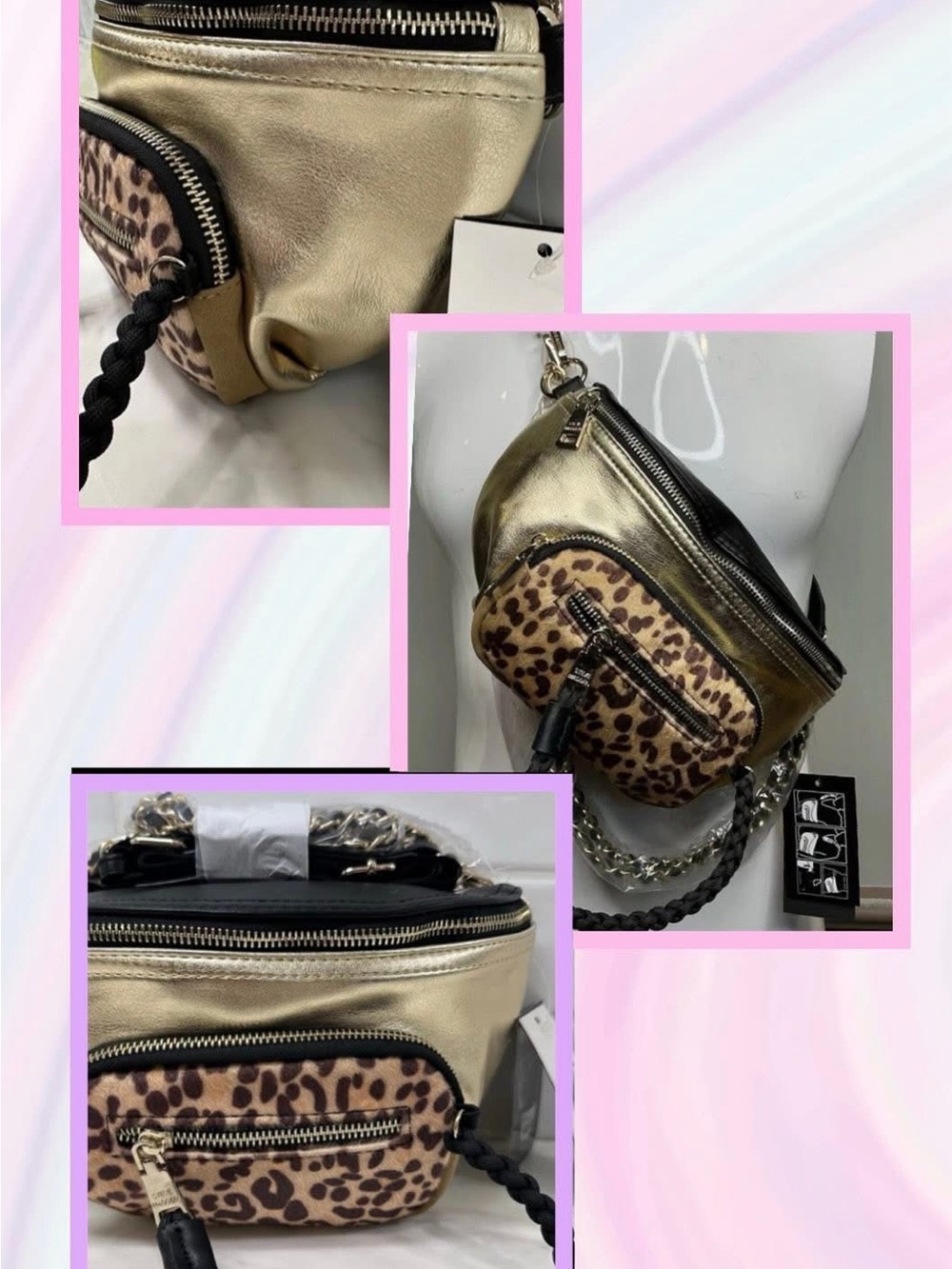 Steve Madden Gold Crossbody Bag with Leopard Front Pocket